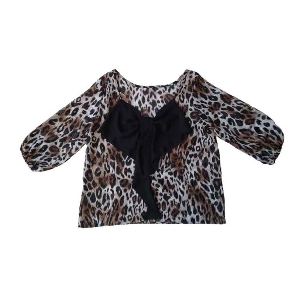 Brenda's Brown & Black Sheer Leopard Pattern 3/4 Sleeve Blouse Women's Medium - Picture 4 of 13